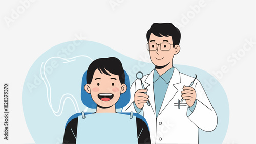 Cheerful Dentist and Patient Illustration for Dental Health Awareness and Education