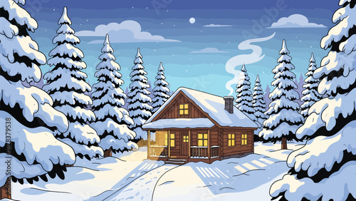 Cozy Winter Cabin in Snowy Woods