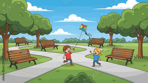 Children flying a kite in park