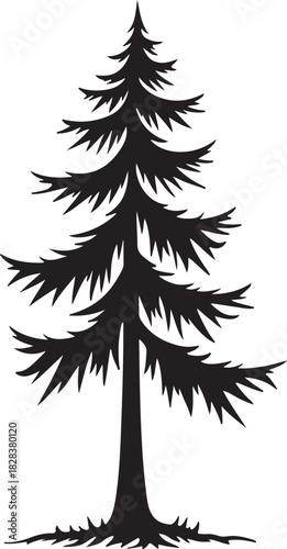 Black silhouette of a pine tree with sharp needles