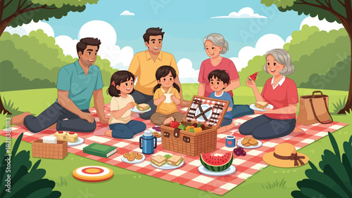 A Happy Family Picnic Day Outdoors