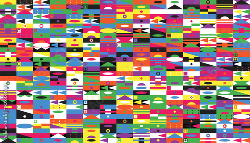 Abstract geometric pattern with vibrant colors, creating a visually stimulating and dynamic composition for modern design