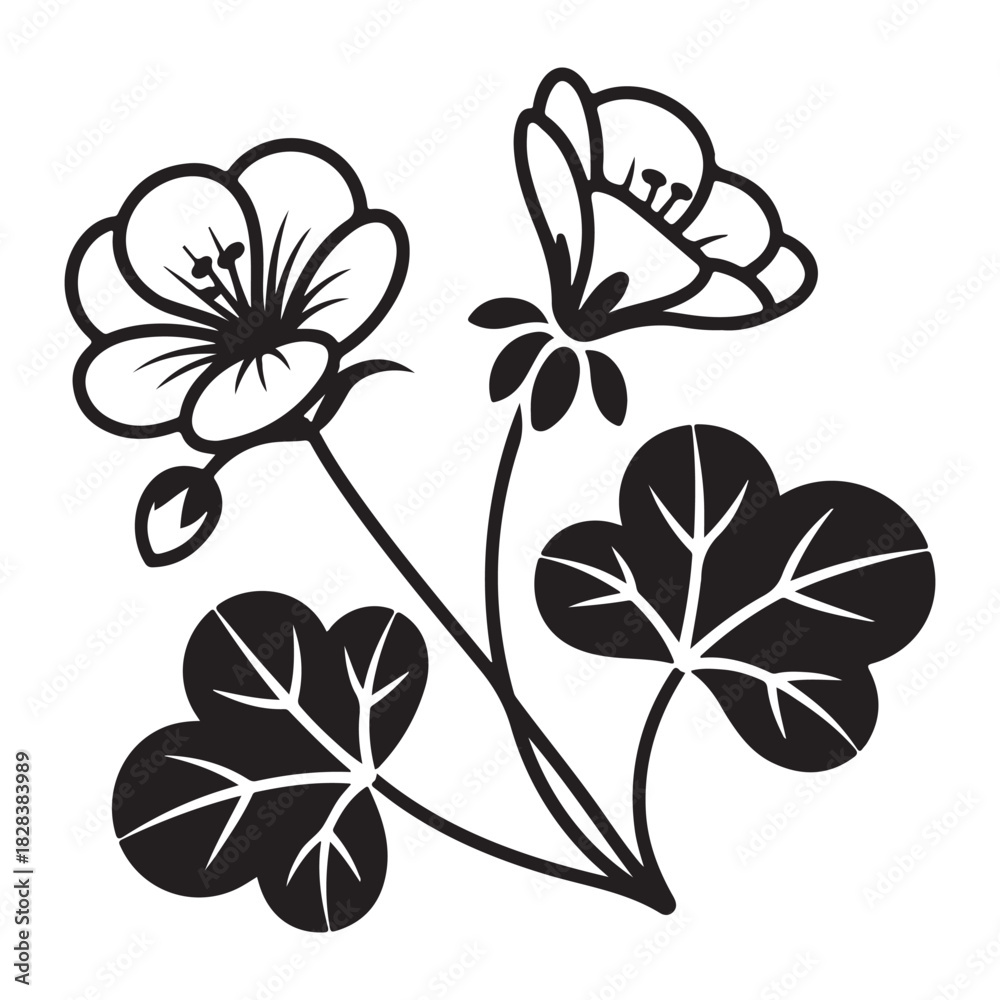 Obraz premium Elegant floral design with wildflowers and leaves in black and white vector
