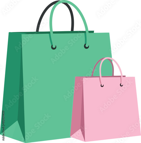 Green and pink shopping bags minimalist illustration