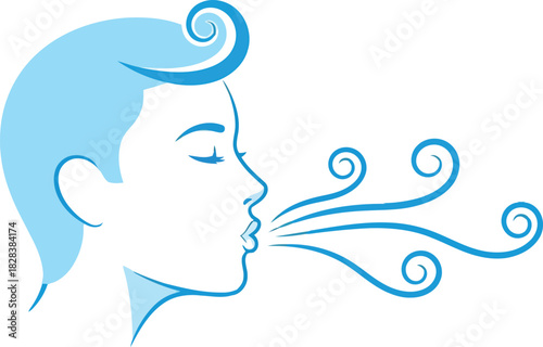 Woman blowing wind breath