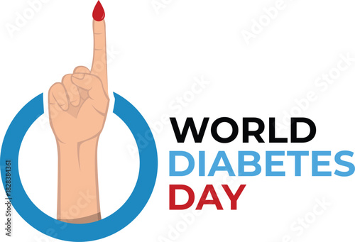 World Diabetes Day Symbol with Hand and Blood Drop Illustration