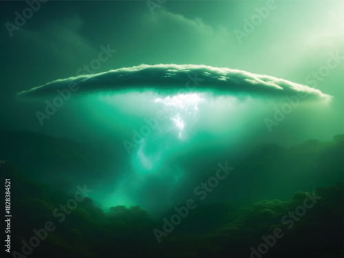 Lush jungle green atmospheric design with abstract shapes and vector elements