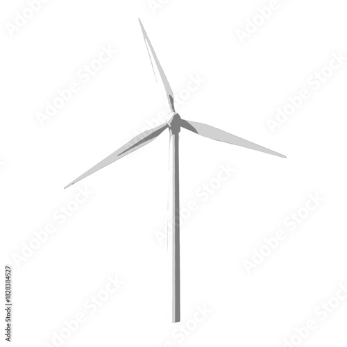Modern Wind Turbine Generating Renewable Energy on a White Background with Three White Blades and a Gray Tower