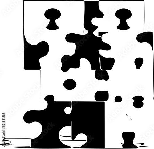 Minimalist vector art, abstract  interlocking like puzzle pieces, teamwork and synergy concept, black and white SVG vector