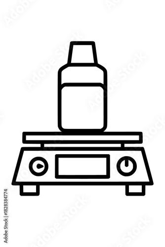 Minimal Laboratory Magnetic Stirrer Icon with Bottle – Outline Style