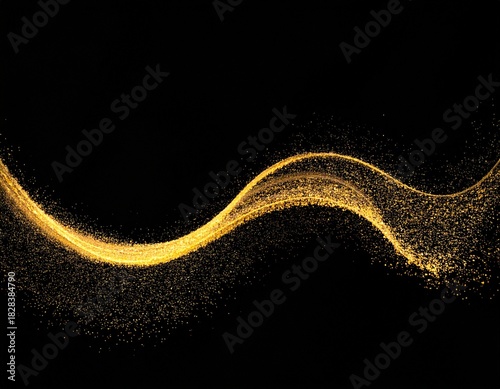 Golden Glittering Wave on Black Background for Luxury and Elegant Design Projects Abstract Sparkle Line.