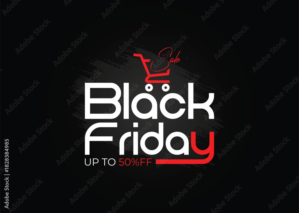 Naklejka premium Black Friday Sale Offer Banner Template. Special offer banner for social media. Super sale promotion for black friday sale. Up to 50% Off Offer