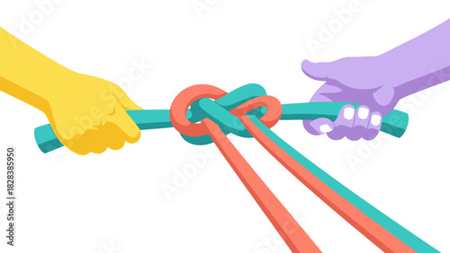 Hands pulling a Complex Knot symbolizing Connection and Problem Solving