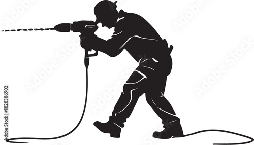 Silhouette of a man operating a power drill worker