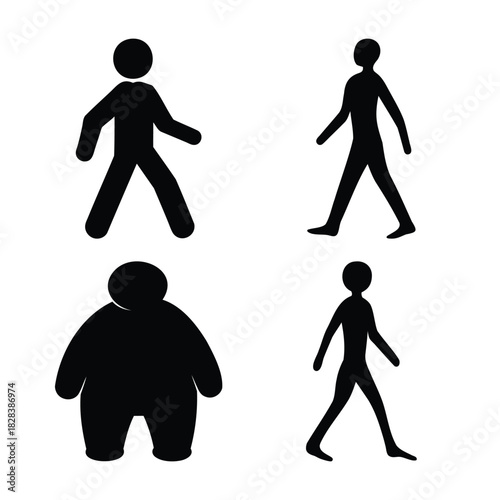 Walking and standing human silhouettes with varied body types