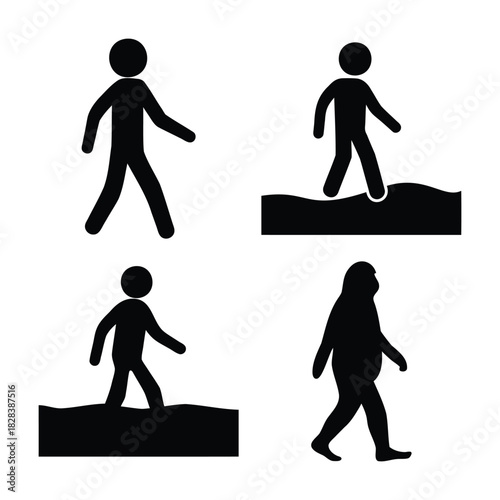 Various walking figures and people silhouettes depicting movement