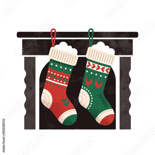 Festive christmas stockings adorned with traditional patterns hang above a cozy fireplace ready for holiday gifts creating a warm and inviting scene for the winter season