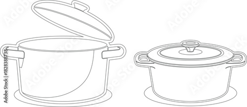 Outline Two Dutch Ovens, One Open and One Closed with Lid
