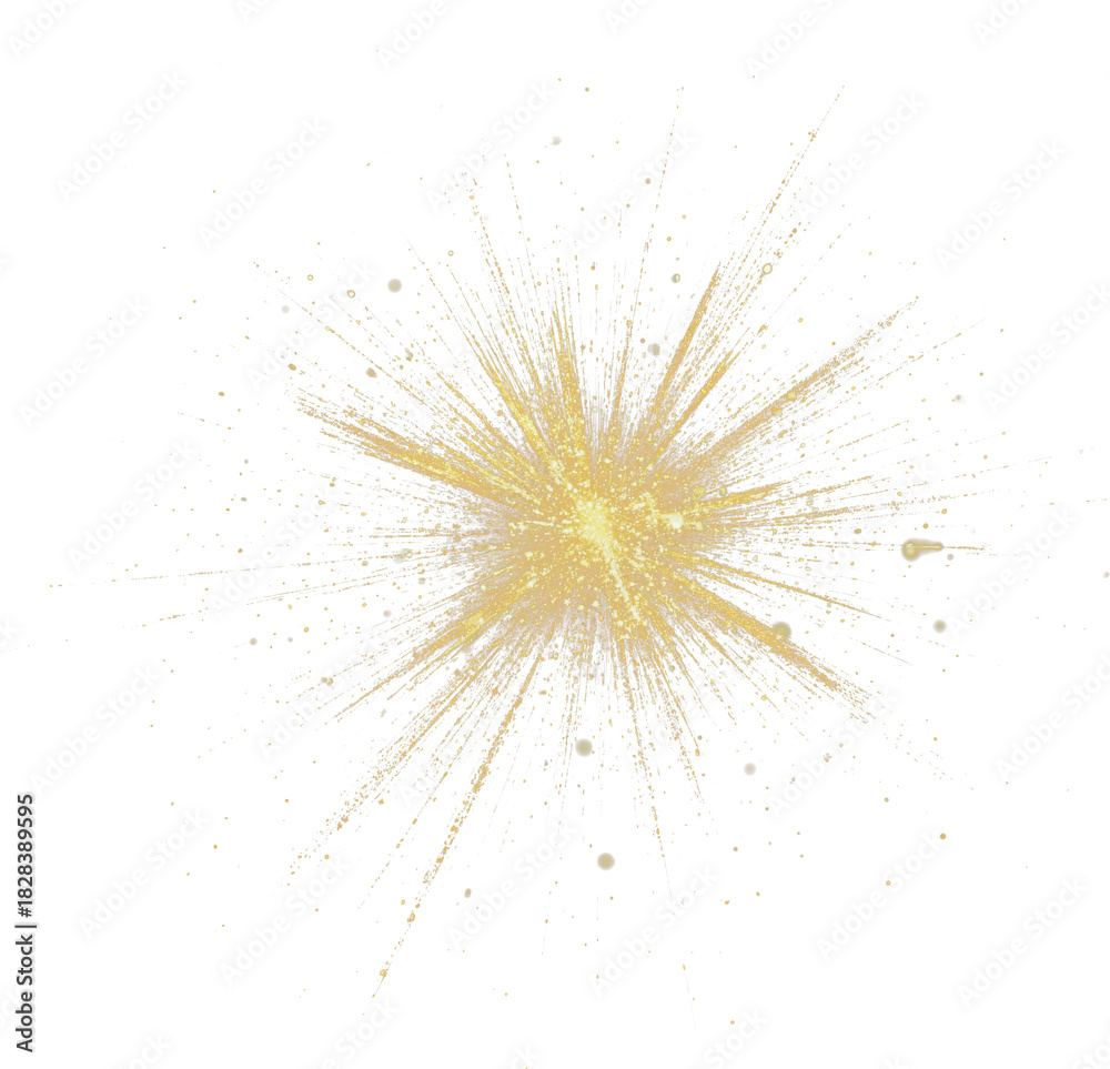Fototapeta premium Golden burst with radiant streaks and particles, resembling a festive firework or light explosion.