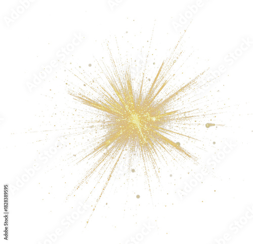 Golden burst with radiant streaks and particles, resembling a festive firework or light explosion.
