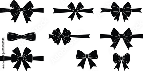 Christmas bow silhouette, festive ribbon icon, holiday decor vector, elegant gift wrap design, seasonal ornament graphic, winter celebration illustration