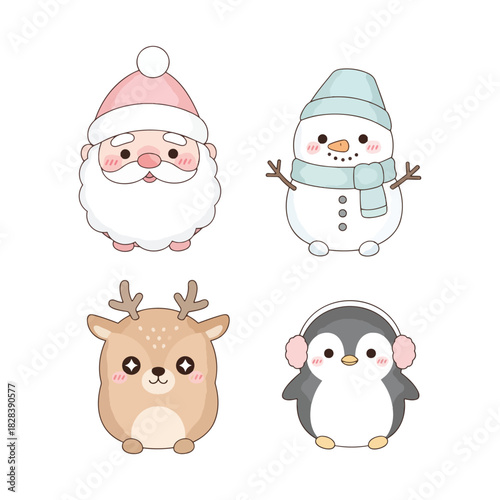 A diverse family gathering filled with holiday spirit and cheer, a comic Xmas illustration with multiple festive elements