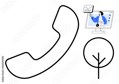 Communication concept. Communication through technology with phone symbol, video call screen, and graphic elements. Communication connecting people and enhancing digital interaction. For tech tools