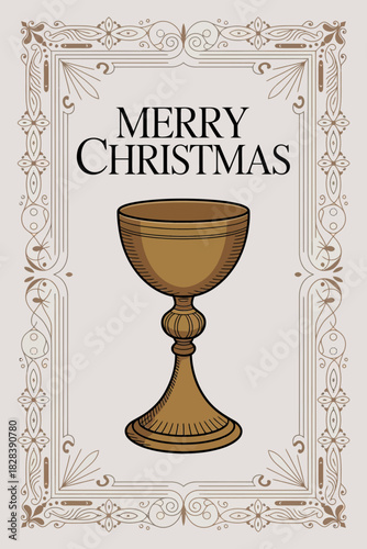 Merry Christmas with Chalice Illustration for Religious Holiday Greeting