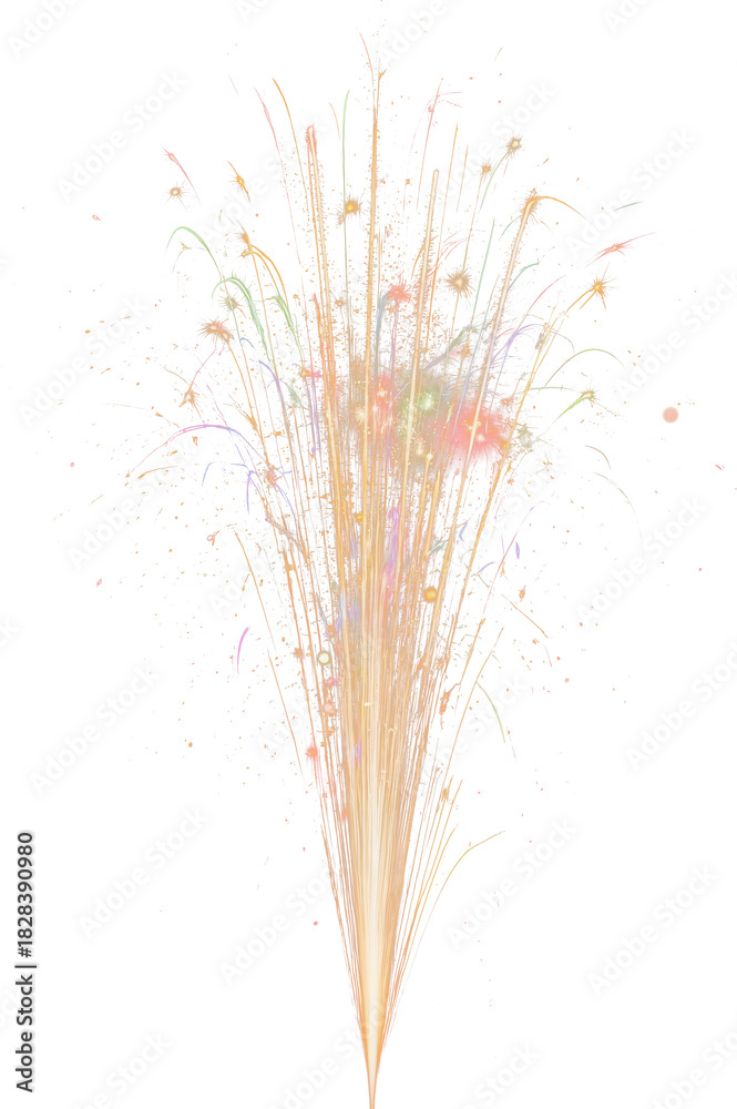 Fototapeta premium Colorful burst of curved lines and dots radiating upward, resembling festive fireworks or abstract bouquet.