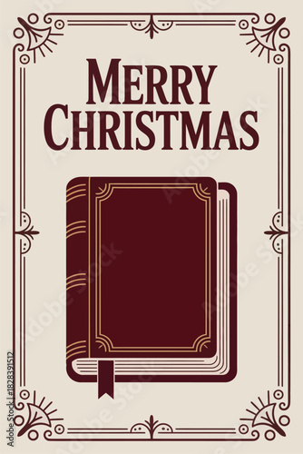 Merry Christmas with Illustrated Bible and Cross for Religious Holiday Greeting