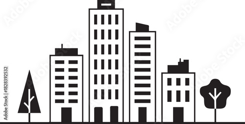 cityscape line art city skyline icon for infographic and presentation
