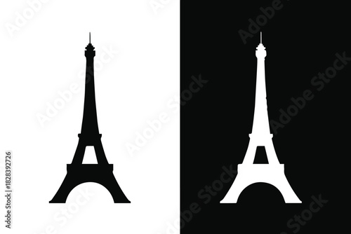 eiffel tower icon set black on white and white on black vector