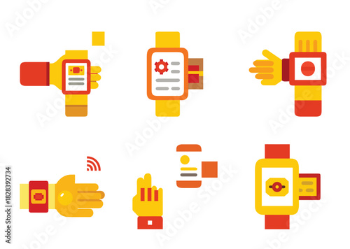 Stylized Smartwatch Interface Options Featuring Different Functions and Wearable Technology