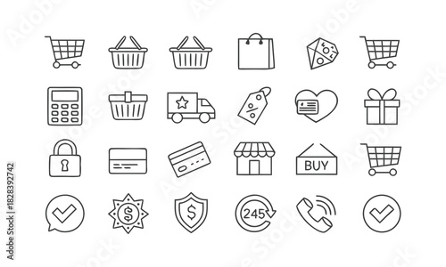 E commerce online shopping vector illustration with elements shop basket cart and delivery van