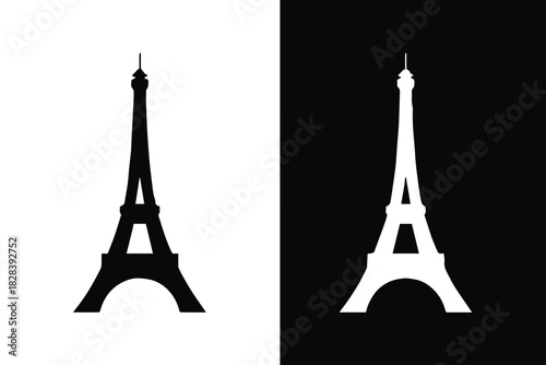 eiffel tower silhouette black and white minimal vector design
