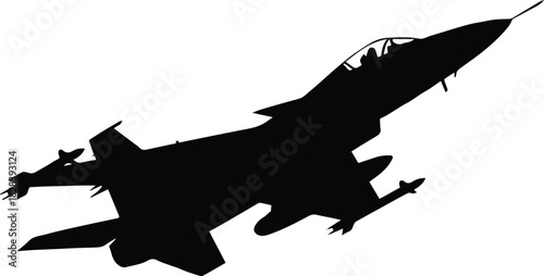 jet fighter plane with underwing missiles silhouette vector