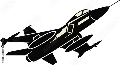 jet silhouette fighter aircraft in flight vector illustration