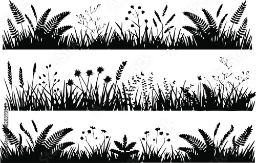grass wildflower foliage silhouettes set for botanical projects
