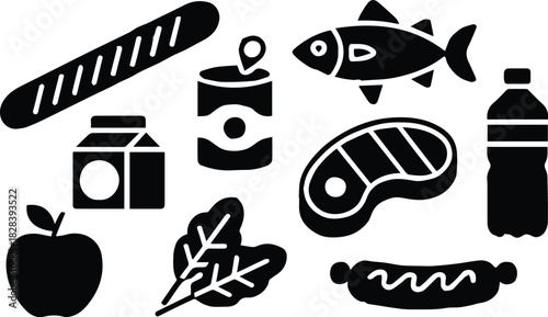 food icon collection simple line art grocery and kitchen symbols