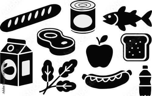 food icons black and white vector set for menu and packaging