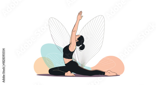 Find inner peace with this illustration of a woman practicing yoga, promoting mindfulness and wellness in a modern, minimalist aesthetic