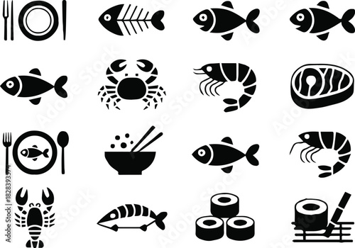 seafood sushi icons vector nigiri maki rolls lobster crab shrimp
