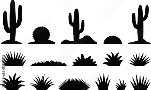 cactus desert flora silhouettes pack for illustration use