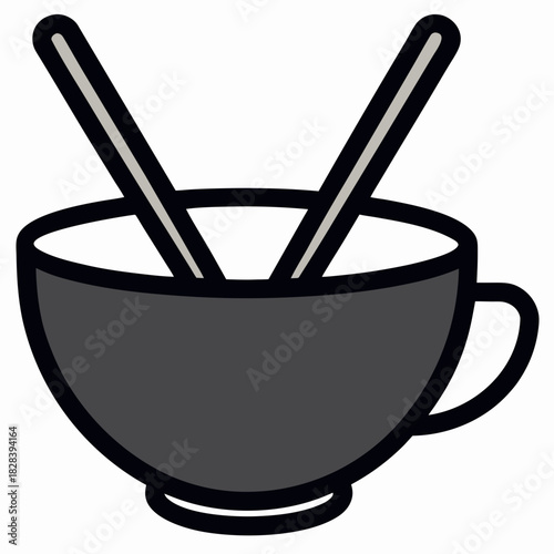 A cup of tea with chopsticks in a simple vector illustration
