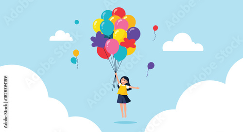 Feel the joy of freedom with vibrant balloons in a whimsical sky, perfect for children's content and uplifting designs that inspire happiness and dreams