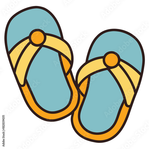 A pair of colorful beach sandals in a simple illustration