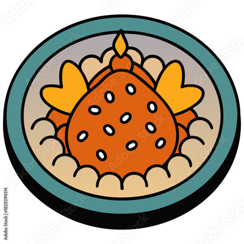 A Plate of Chicken Biryani Rice in Round Circle Design