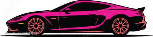 Modern sports car vector illustration featuring a vibrant pink and orange silhouette on a black background