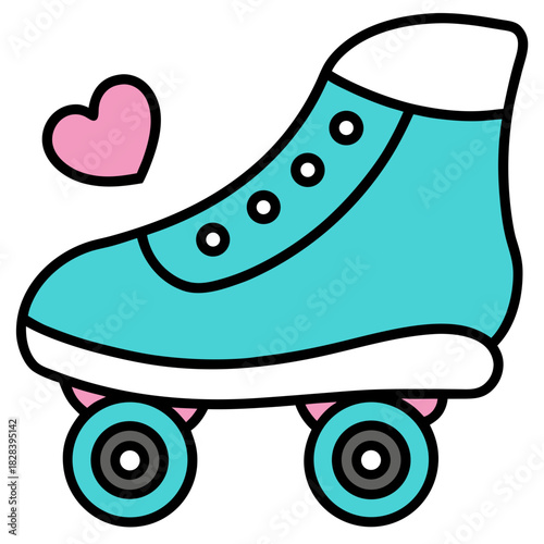 Cute blue roller skate with a pink heart