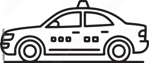 Outline vector icon of a taxi car side view, representing urban transportation and ride services